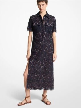 Michael Kors Collection Navy Lace Shirt Midi Dress